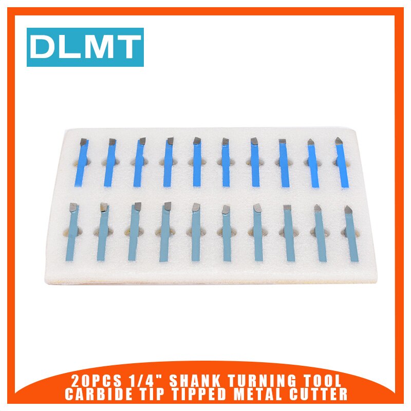 20 pc 1/4 Schacht Draaigereedschap Carbide Tip Getipt Metalen Cutter C-2/C-6 Grade Bits CNC Snijden Draaibank Gereedschap houder