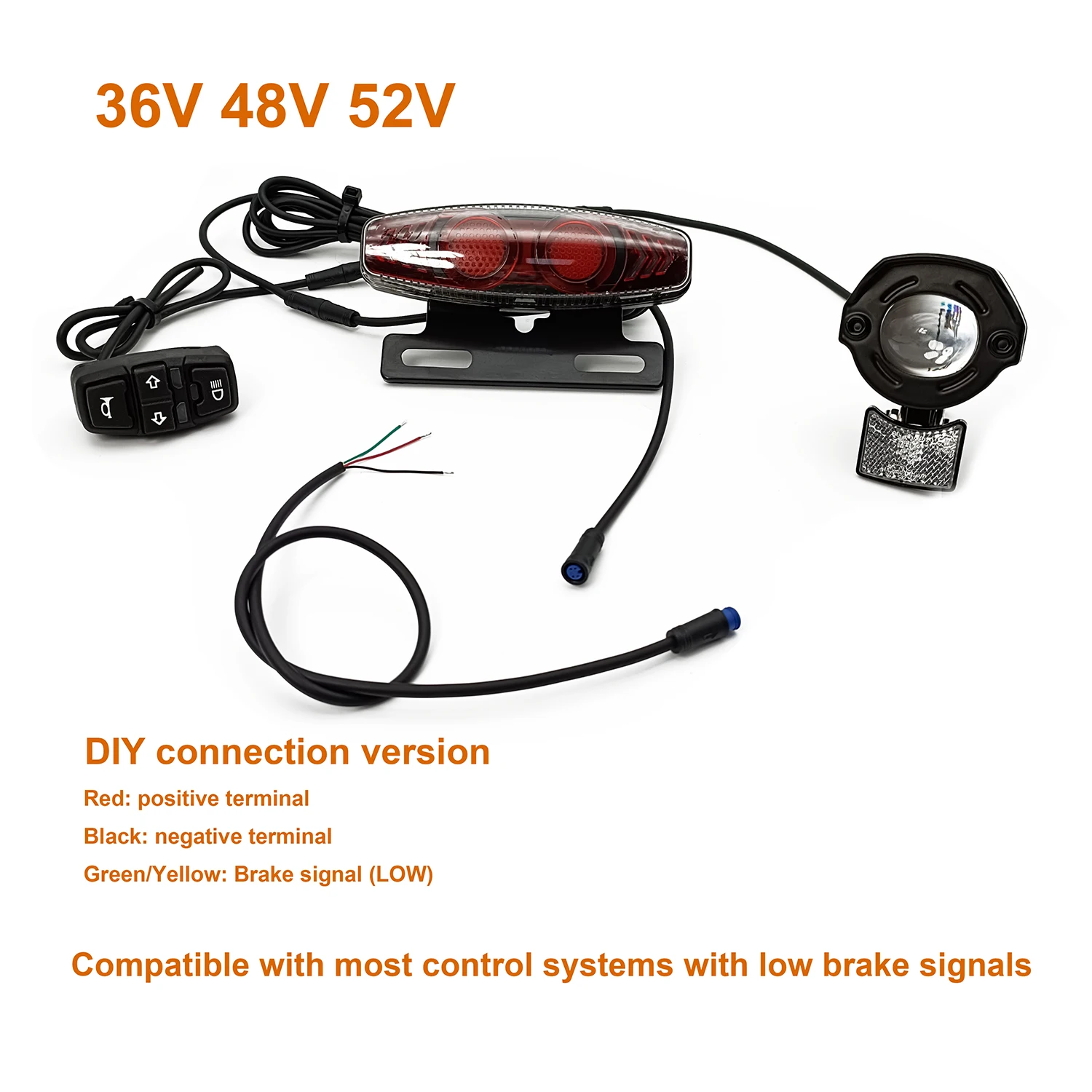 Ebke-universal elektrisk sykkel elsykkel lyssett , 24v, 36v, 48v, 60v,  bafang, julet, styrebremselys: Hvit