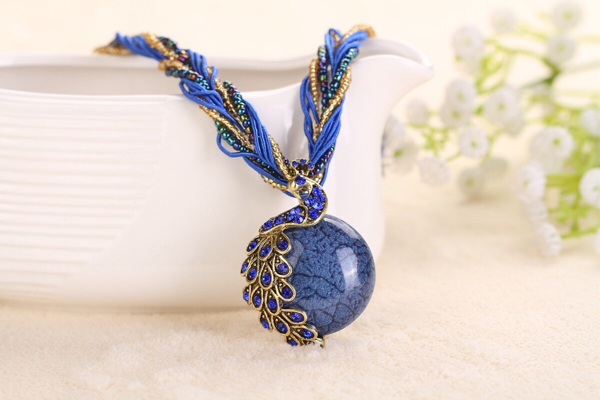 Della lega Del Pavone Accessori Multi Colore Collana Della Boemia di Personalità di Esagerazione Della Collana di Modo Dropshipping: sapphire blue