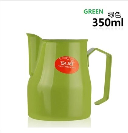 1pc 350ml/12oz 5 farvet motta stil teflon nonstick belægning rustfrit stål mælkekande / kande skummende kande latte kunst til barista: Grøn