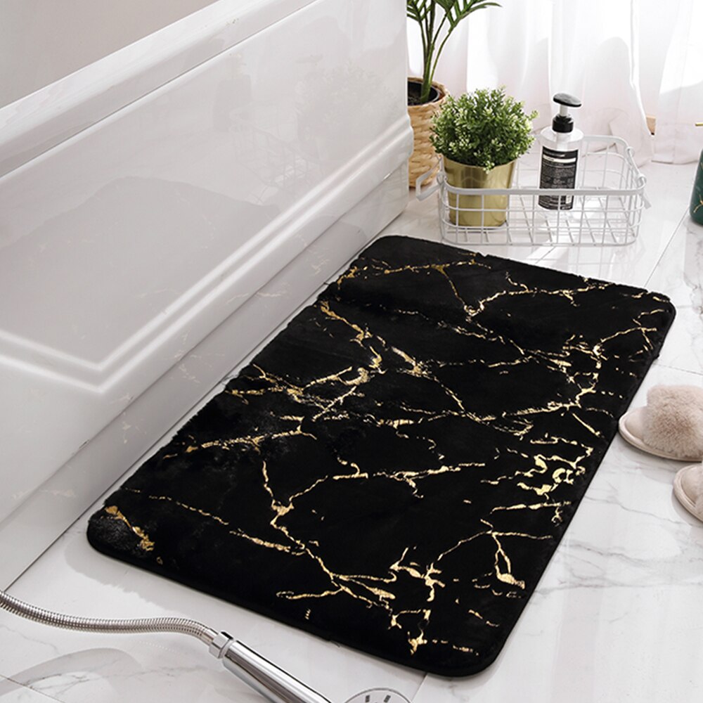 Tapis de bain antidérapants Super absorbant douche salle de bain tapis doux toilette sol Faux lapin cheveux tapis pour décor à la maison 4 taille 5 couleur: black / 60x90cm