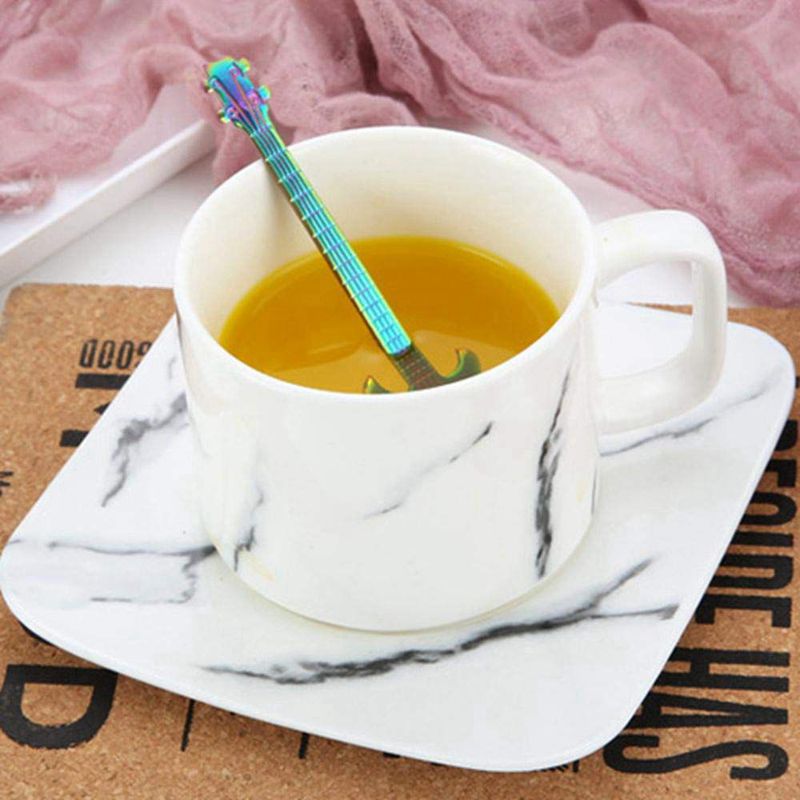 6 uds cucharillas de café guitarra cuchara, acero inoxidable colorido postre cuchara Musical demitazo cuchara Linda cocina utensilio para el té