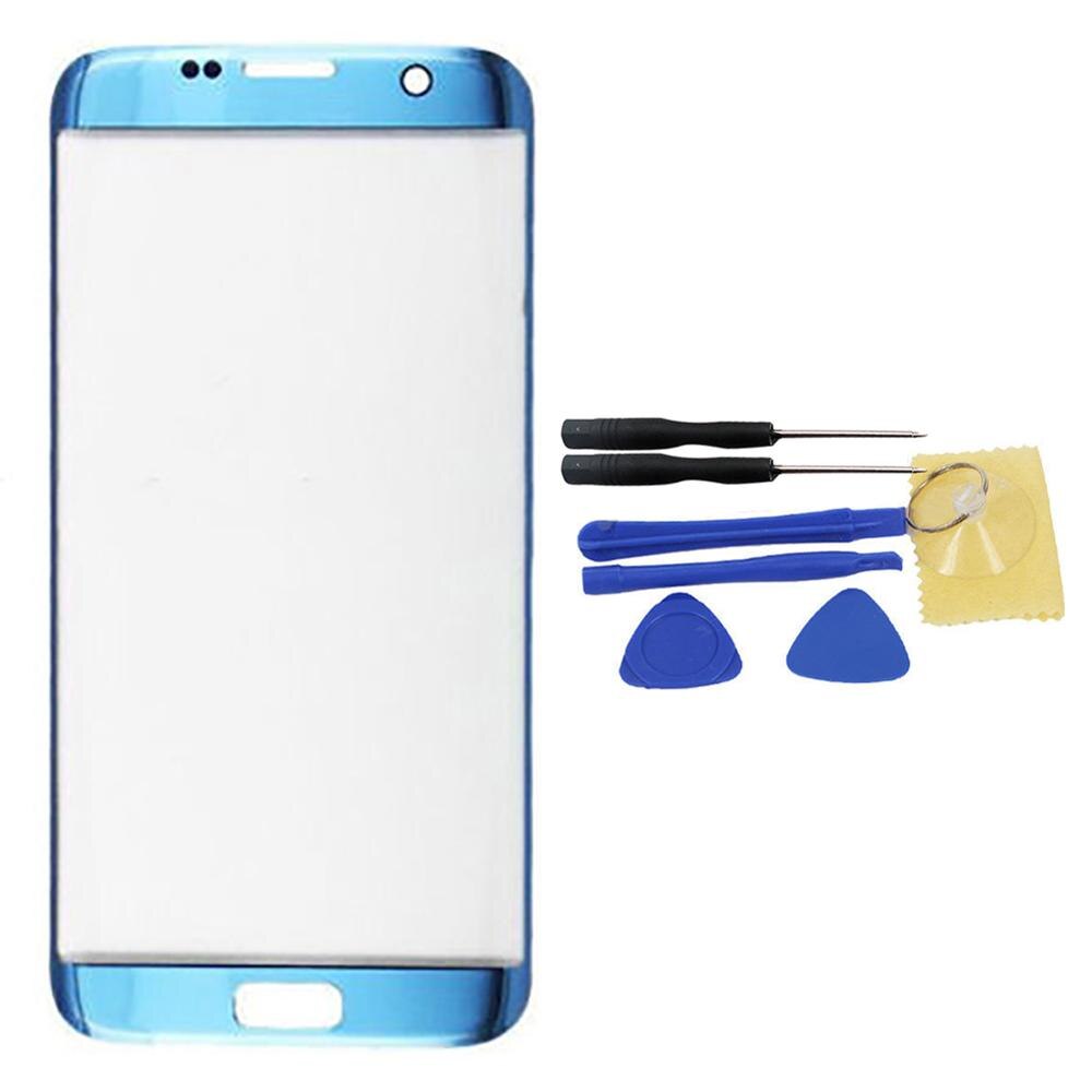 Replacement Front Glass Lens Touch Screen Replace for Samsung Galaxy S7 Edge G935 Phone Outer Glass Lens Repair Tool Kits +Tool : Blue