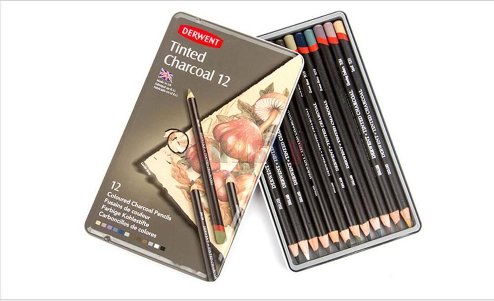 12/24 Non-toxic water Color Pencils Coloured Drawing Pencil Set Art Supplies hand drawing for Derwent Tinted Charcoal pencil: 12 color