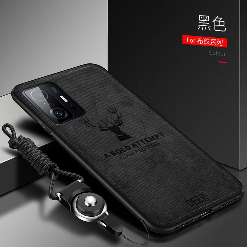 För xiaomi  mi 11t pro-skal lyxigt mjukt stpu+hårt tyg hjortskyddande bakstycke fodral för xiaomi  mi 11t mi11t pro telefonskal: Aluminium / Svart