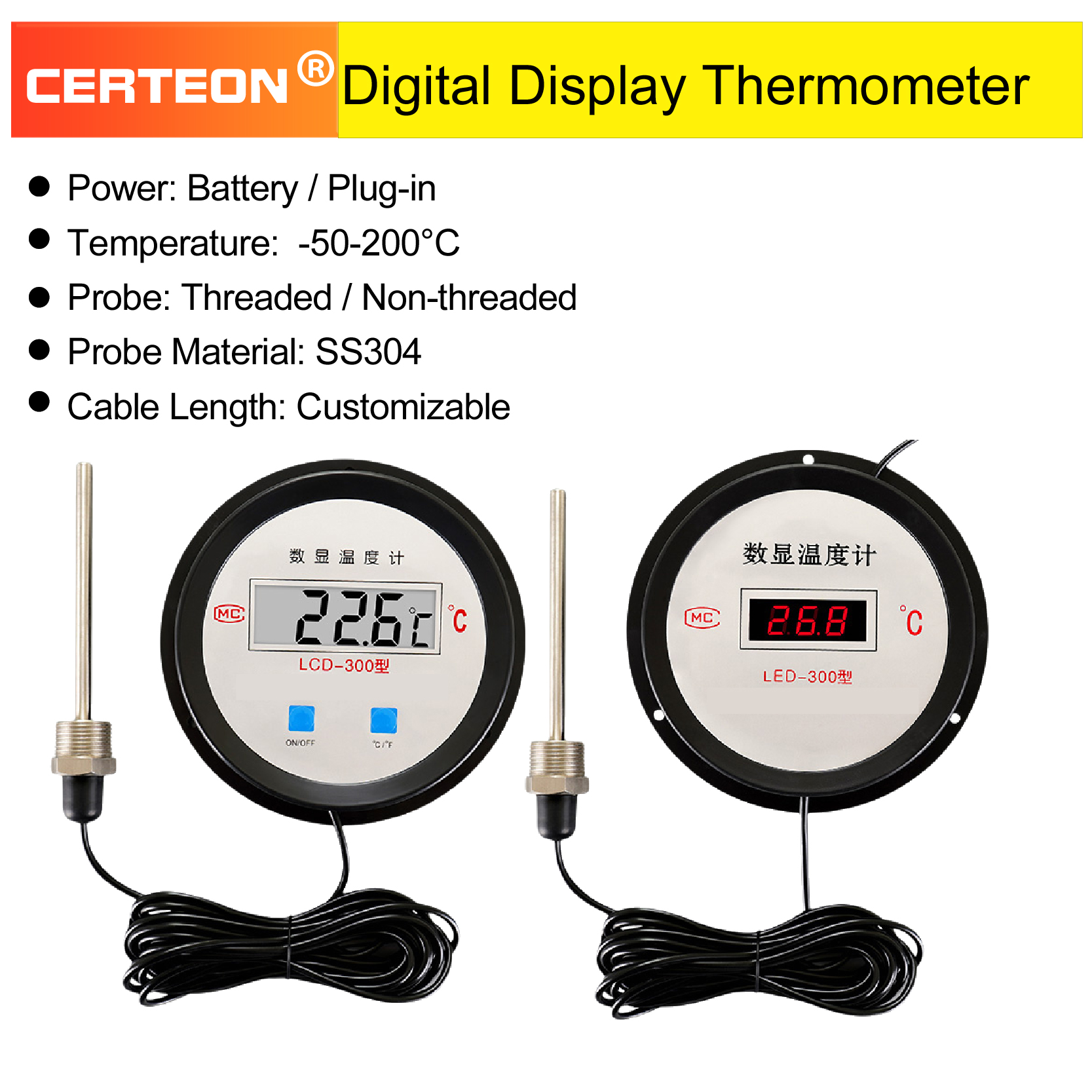 Digitale Thermometer met LCD Display Temperatuurmeter voor Keuken Voedsel en Lichaam