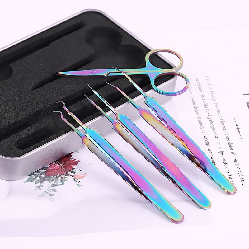 Angnya manicure roestvrijstalen pincet kleurrijke titanium set professionele nagelschaar tondeuse gereedschap acne naald schoonheidsgereedschapsset