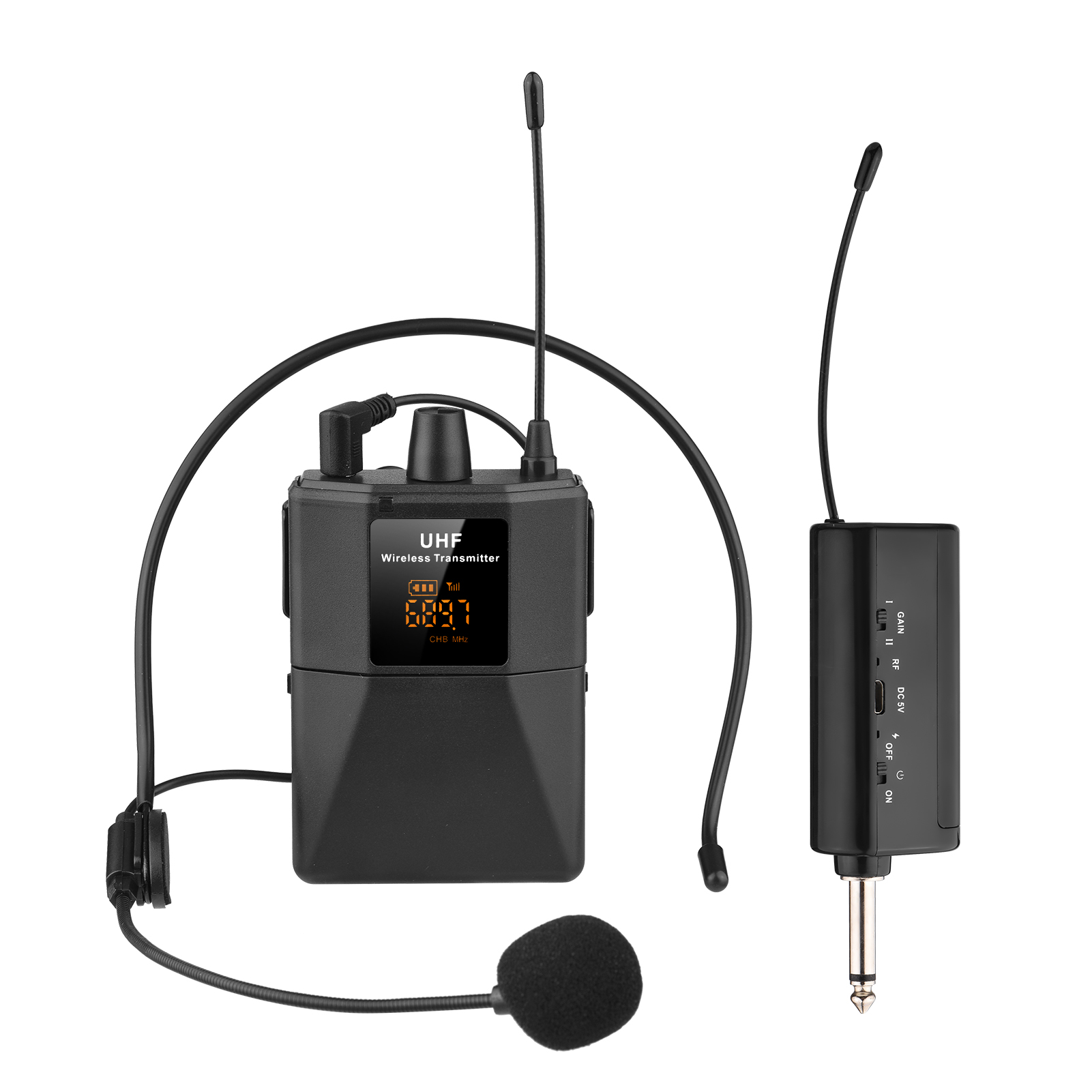 Uhf Draadloze Headset Microfoon Met Zender Ontvanger Led Digitale Display Bodypack Zender Voor Onderwijs Live Performance