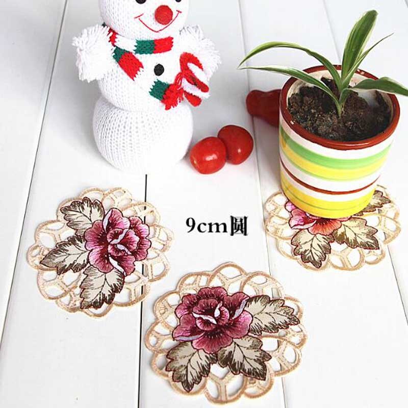 TOP Lace satin rose embroidery place table mat cloth pad cup doily Napkin coaster Year placemat Christmas wedding kitchen