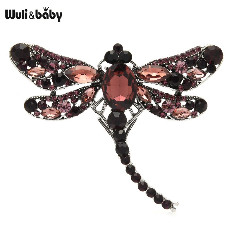 Wuli &amp; baby – broche libellule en cristal pour femmes, petite taille, 6 couleurs, classique, beauté, fête, bureau, broches,: purple