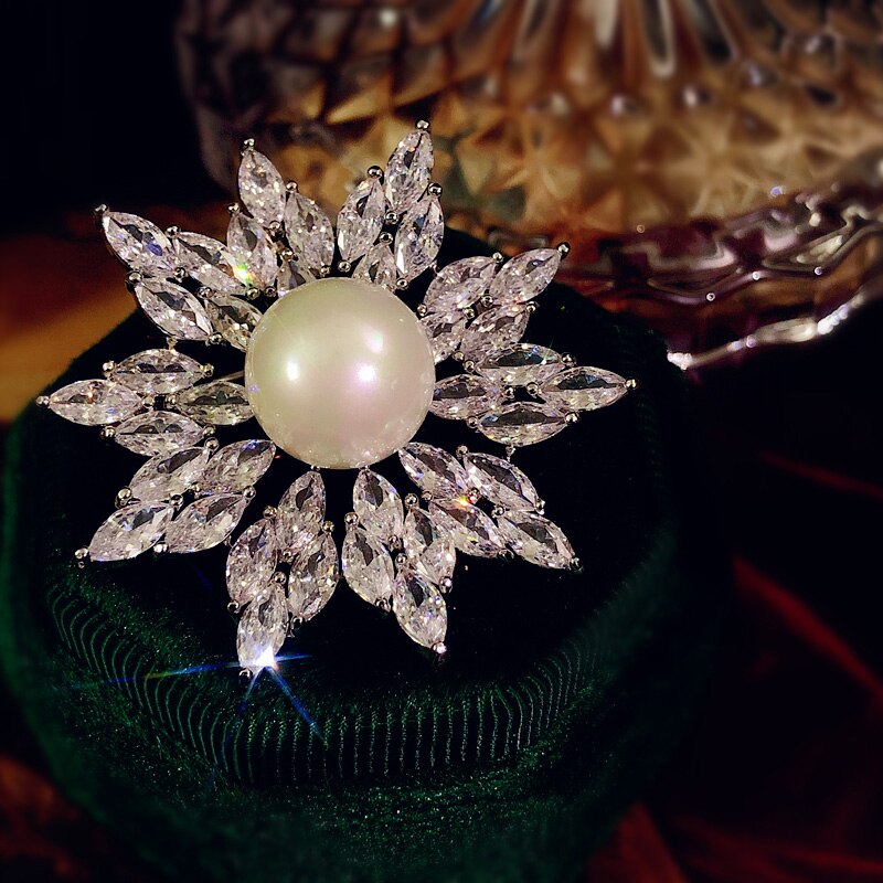 Broschen für damen,  s925 imitationsperlen, zirkonia, schneeflocken-schalnadel, brosche, korsagen, edler schmuck