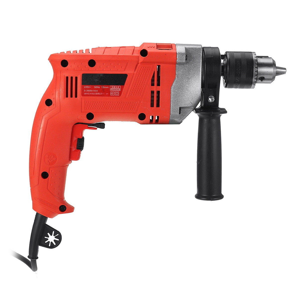 Drillpro 2000W 3000RPM 220V Electric Handheld Impact Drill Flat Drill Guns Hand Drills Torque Driver with Wrench Measuring Scale