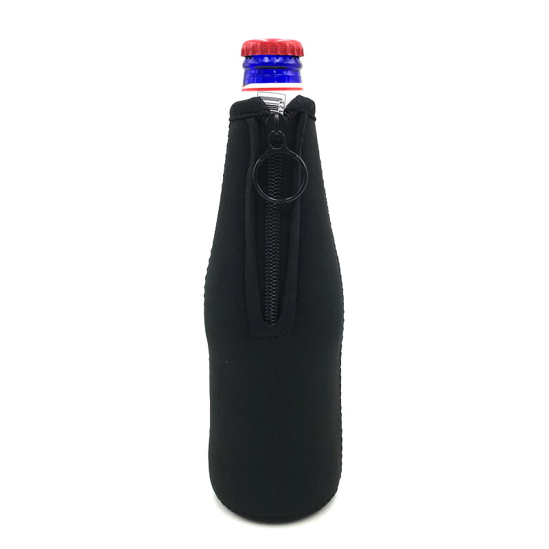6pcs Beer Bottle Cooler Sleeves with Ring Zipper Collapsible Neoprene Insulators for 12oz 330ml Bottles Party Drink Coolies: black