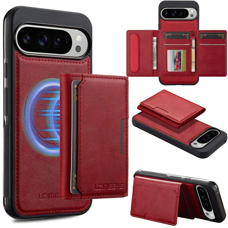 MagSafe Magnetic Flip Leather Phone Case for Google Pixel 9 Pro XL 8 7 8A 7A Detachable Wallet Card Pocket Back Cover Cpque Etui
