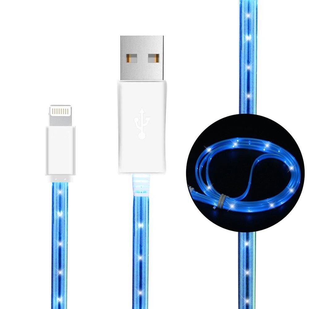 Led USB Cable Flash Light Data Line Mobile Phone Charger for iPhone 6 6S 7 8 XS Samsung Xiaomi Huawei Android Type C Connector: for iPhone / Blue