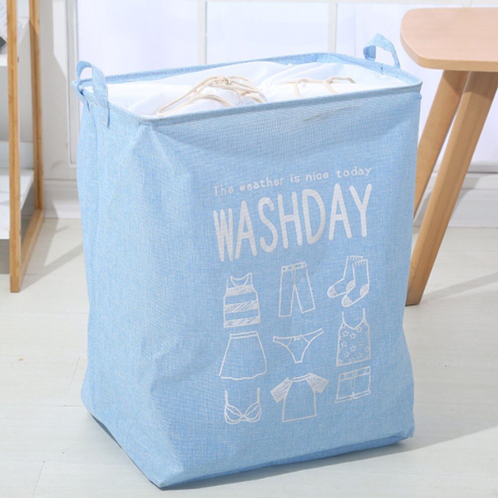 Foldable Storage Laundry Hamper With Drawstring Cover Water-Proof Linen Toy Clothes Storage Basket: Blue