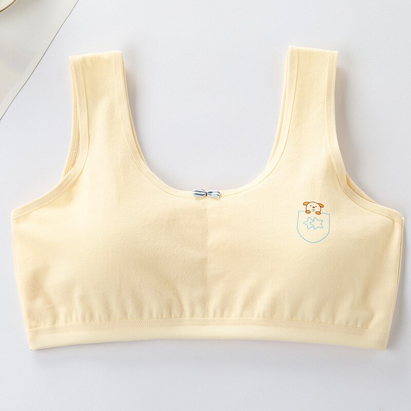 8-16 ans Coton Jeunes Filles Soutien-Gorge Respirant fille Sport Soutien-Gorge Sous-Vêtements Pour Enfants Adolescents Soutiens-gorge Avec Plastron Lingerie Gilet: YELLOW / L(Weight 40-52Kg)