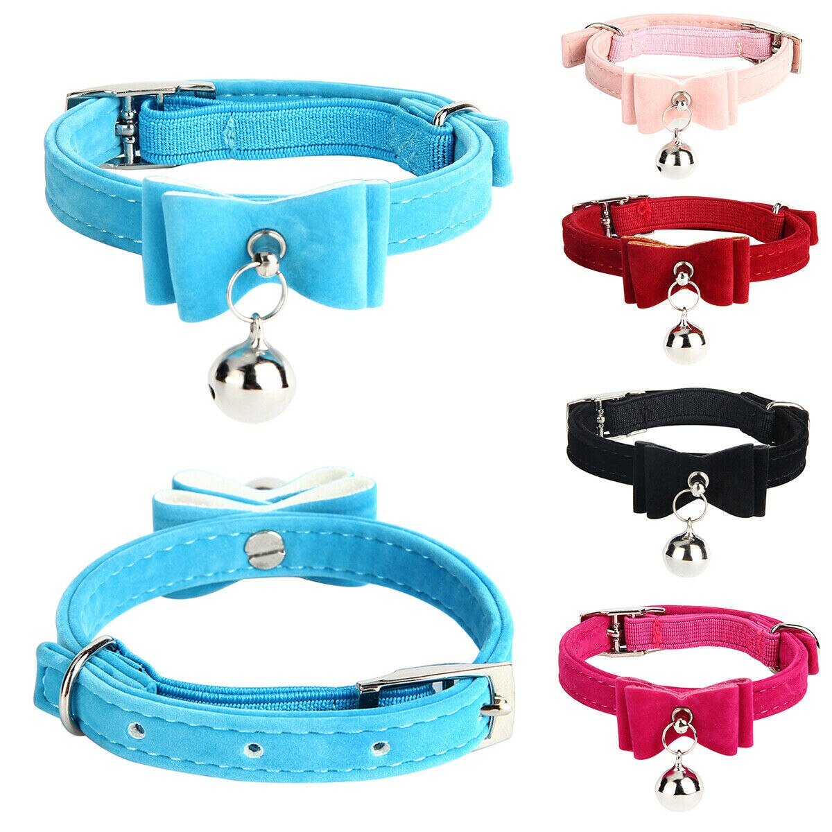 Obroża dla kota aksamitna kokarda krawat bezpieczny regulowany kołnierz z wiązaniem w kokardę z dzwonkiem miękki PU kotek muszka śliczny krawat kot akcesoria