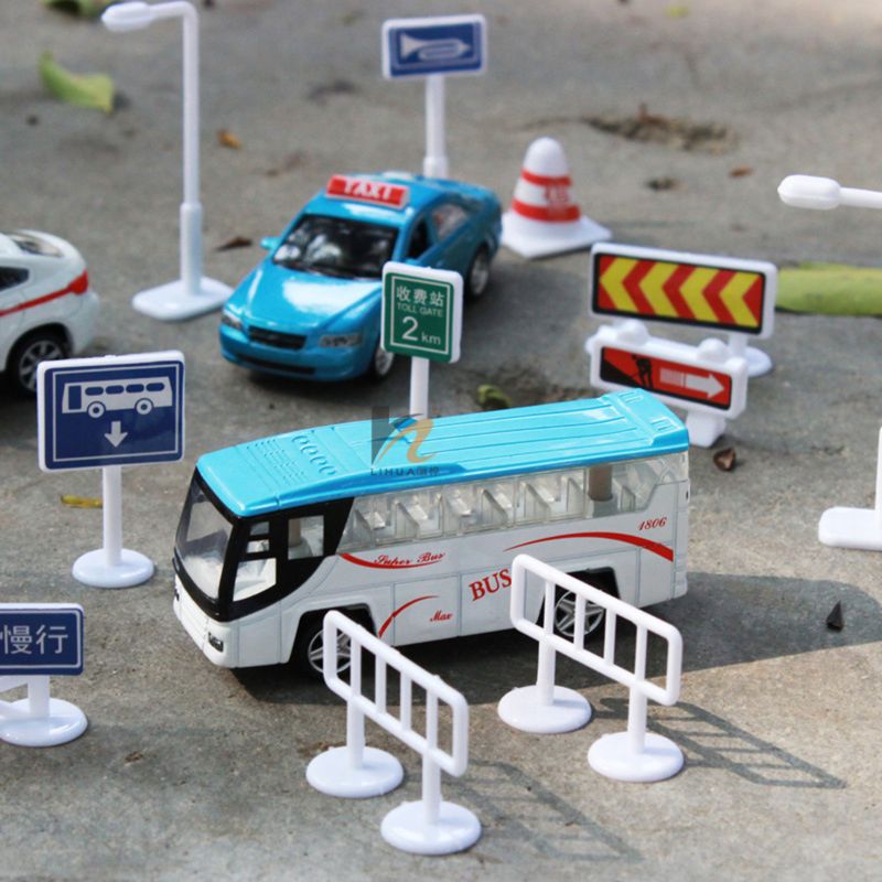 56 stk / sæt diy model scene legetøj vejskilt trafikskilt
