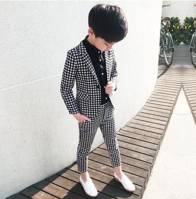 a cuadros traje Formal para niños chaqueta pantalones niños trajes de boda esmoquin niños vestidos de trajes de bebé de la primavera de la ropa de la escuela.