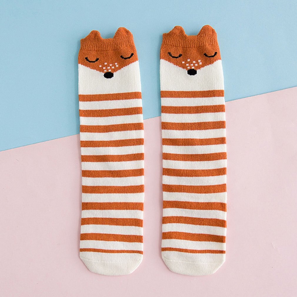 Chaussettes de dessin animé en renard lapin | 1 paire, chaussettes pour enfants, chaussettes au genou, fille, garçon, bébé Animal, bébé doux, chaussettes rayées, longues, 0-3ans, modèle: 3