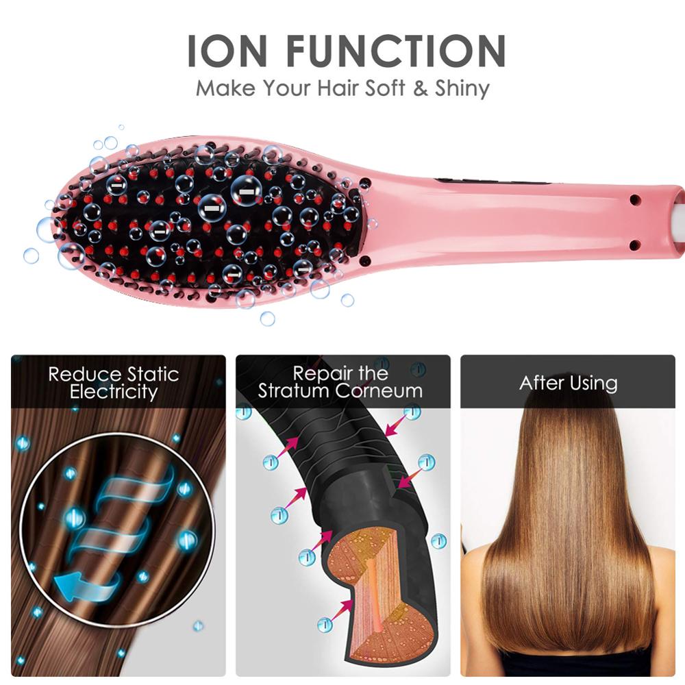 Cepillo eléctrico de vapor con pantalla LED para mujer, peine de cerámica para cabello, alisador de pelo cepillo iónico