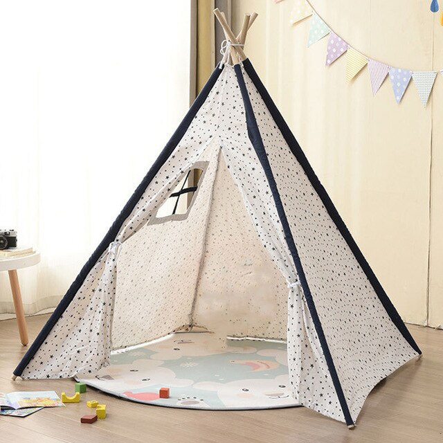 Tienda de campaña portátil para niños de 1,3 M, Tipi grande Infantil, Castillo de lona de algodón indio, cabaña de bebé, tienda de juegos pequeña: GR0029-Star