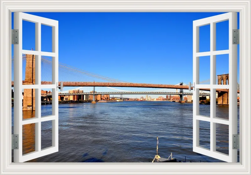 3D Window View wall Sticker York Brooklyn Removable Night Wall Art Wallpaper Kitchen Room decor aesthetic poster prints