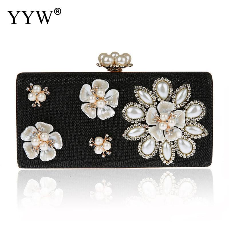 Mode Vrouwen Koppeling Zakken Met Strass Parel Trendy Wedding Bolsa Feminina Zinklegering Bloemen Mini Dag Koppelingen Luxe Tassen: black