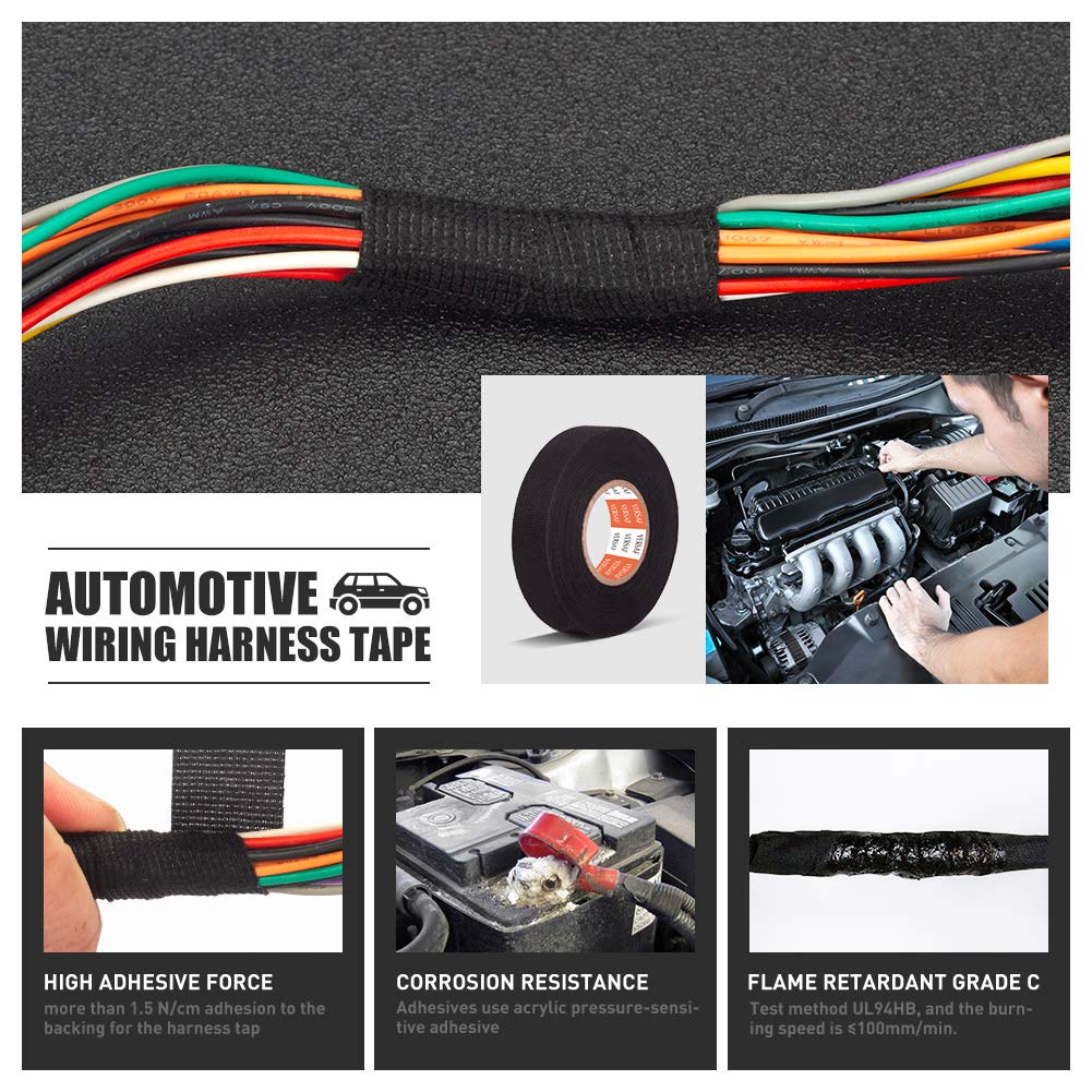 Hitzebeständiges, selbstklebendes Stoffband für Auto, Auto, Kabelbaum, Kabelbaum, Schutz, Breite 9/15/19/25/32 mm, Länge 15 m