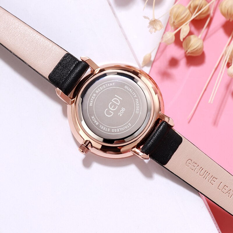 GEDI Frauen Uhr Ultra-dünne Quarzuhr Einfache Stil Geschäft Uhr Dame Lederband Uhr Frauen Armbanduhr Reloj mujer