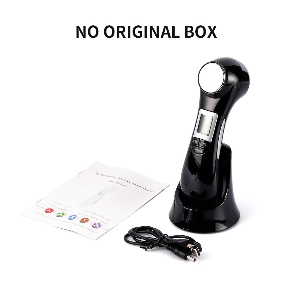 6 in 1 Mesoporation Electroporation LED Photon Therapy Beauty Device Radio Frequency Face Lifting Facial Skin Tighten Massager: Black NO Box