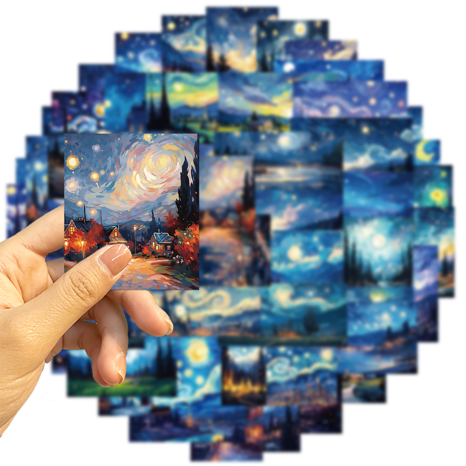 50Pcs Van Gogh Starry Night Artistic Small Stickers Vinyl Waterproof Aesthetics Sunflowers Oil Painting Stickers for Phone Case