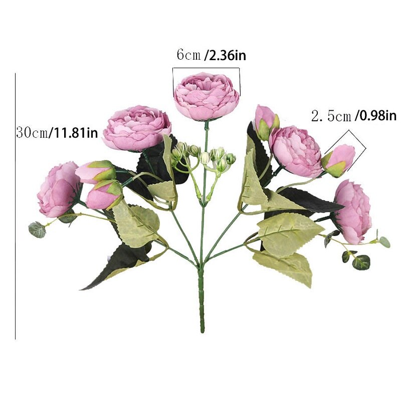 30 cm persisk rose korean buket pæon kunstig blomst 5 stort hoved 4 lille knopp bryllup boligindretning blomst fotografering prop