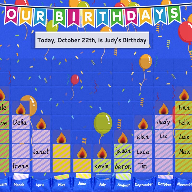 Our Birthday Celebration Graph Space-Saver Kids Pocket Chart for School Classroom