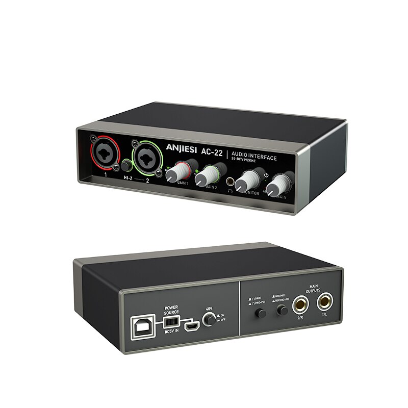 AC-22 USB External Audio Interface Sound Card With Monitoring Electric Guitar Music Live Recording Sound Card For Studio Singing