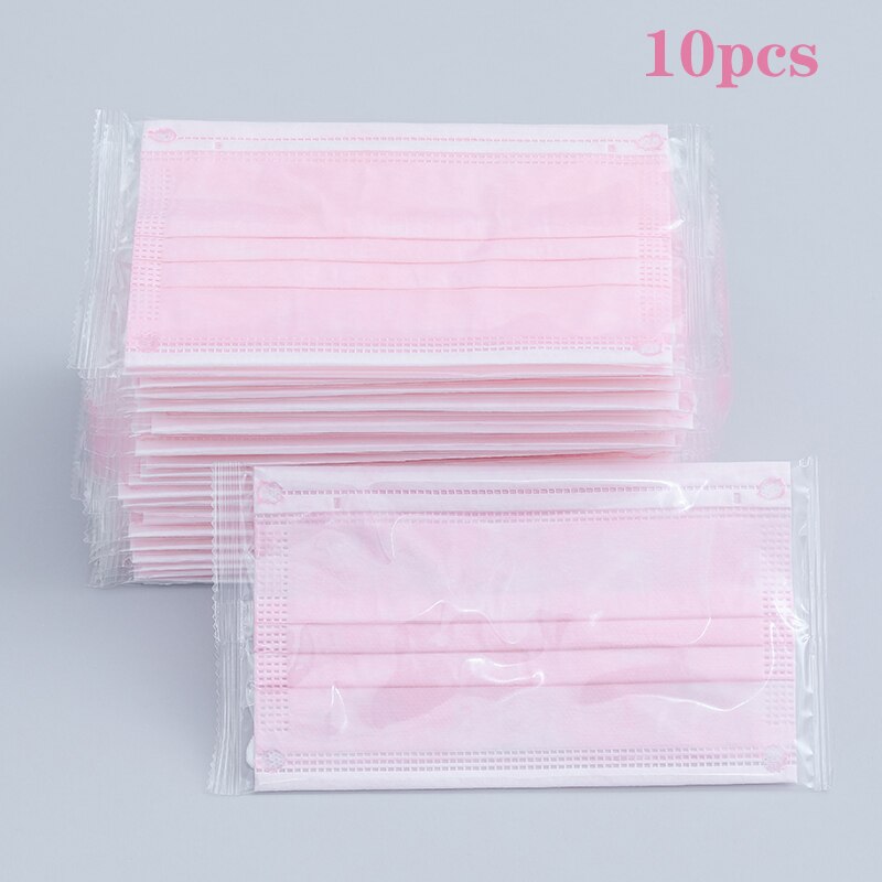 10/50/100 pièces masque facial emballage indépendant masque facial jetable masque de 3 couches Non-tissé fondu masque soufflé masque de couleur adulte: pink 10pcs
