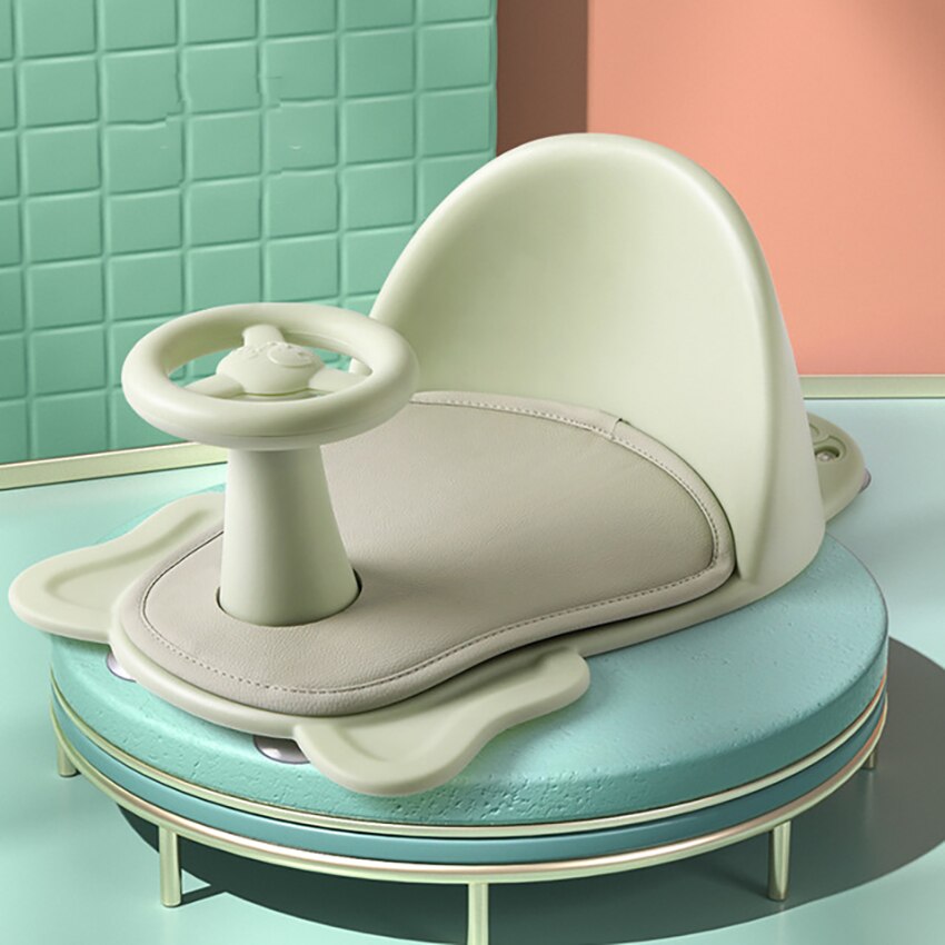Skridsikker babybadmåtter multifunktionel foldbar babybadestol med ryglæn , 4 sugekopper børnesæde til hjemmebadekar: Grøn