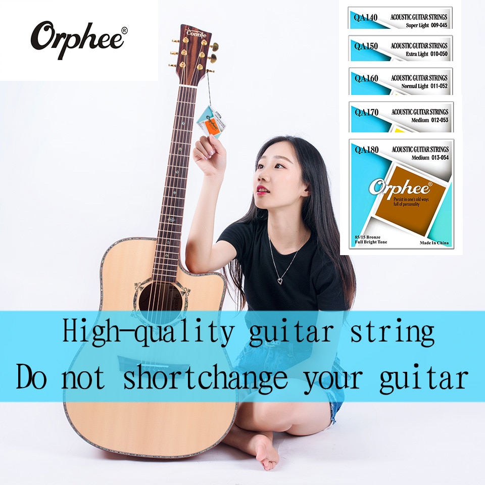 Orphee 6 stk/sett akustiske gitarstrenger qa serie 85/15 bronse full lyse tone akustiske gitarstrenger