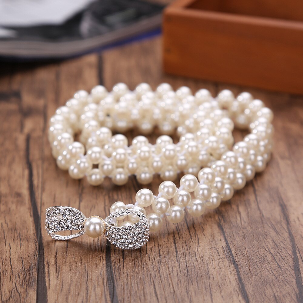Cinturones molanes de diamantes de imitación para mujer, cinturón de perlas, cinturón de cintura con hebilla elástica, cinturón de cadena de perlas, correa de vestido para niña y mujer, boda