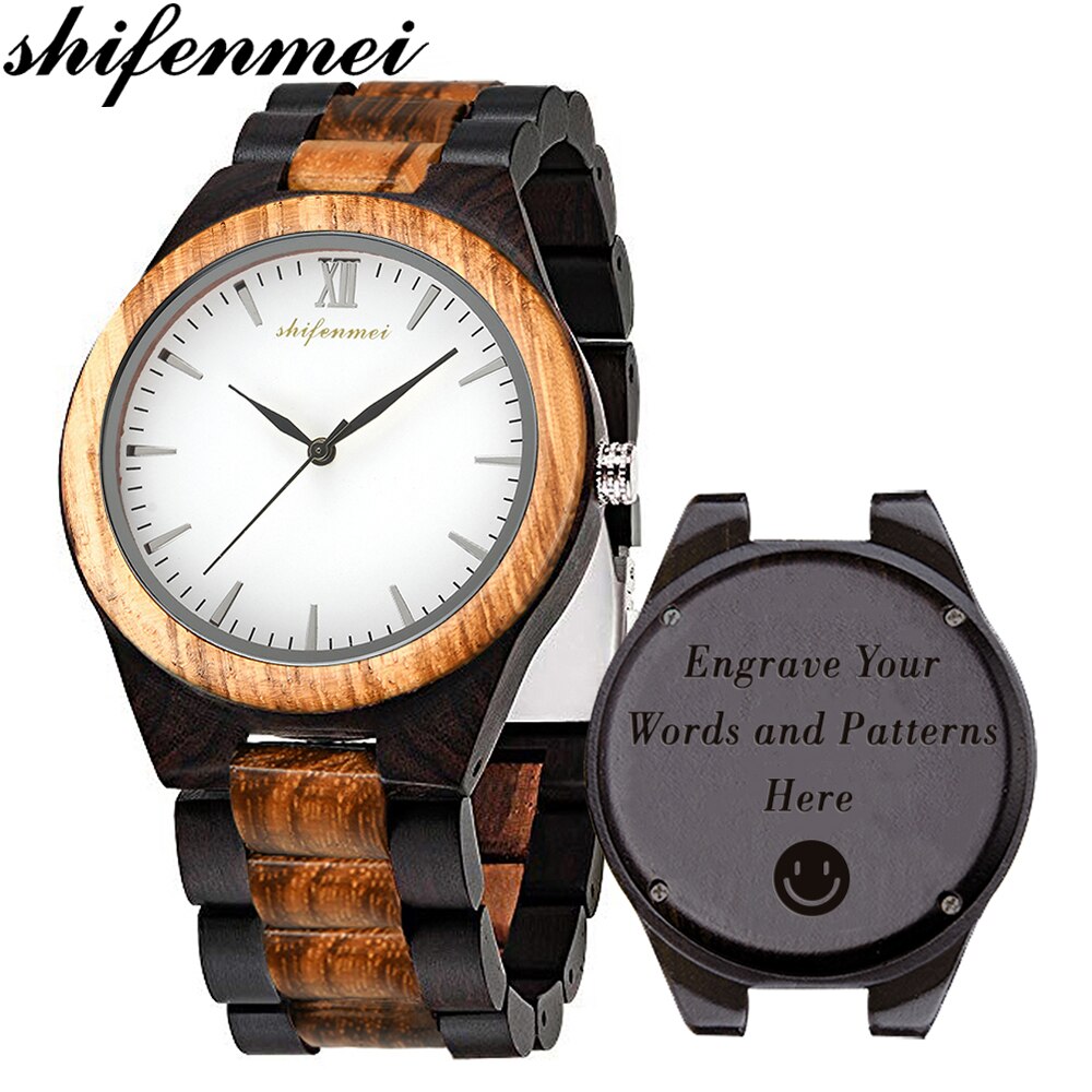 Shifenmei Holz Uhren Herren Gravur Männer Sport Uhren Quarz Armbanduhr Brauch Holz Uhr Relogio Masculino