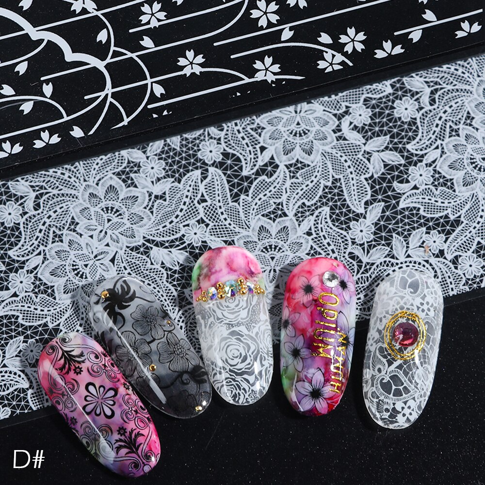 Holografisk stjärnklar nagelfolieuppsättning vit spetsblomma färggradient manikyr nail art överföring klistermärke foliedekoration dekal  sa798
