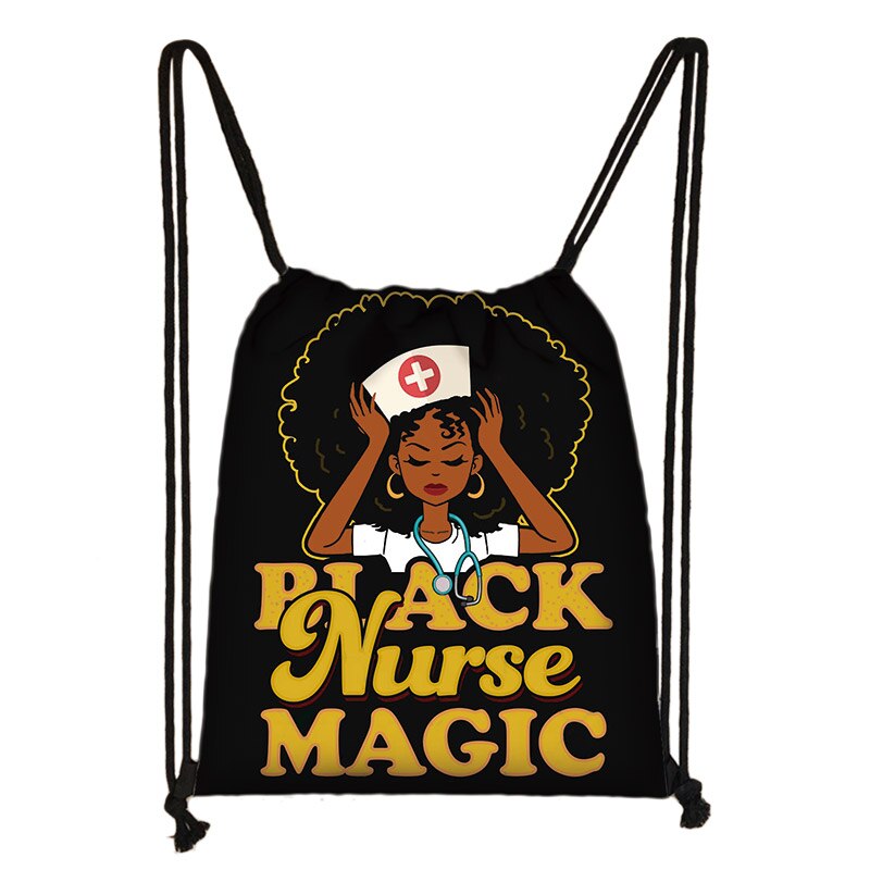 Schwarz Krankenschwester mit Krone Kordelzug afro Frauen Reisetasche Amerikanischen Afrika Damen Lagerung Taschen Schüler Rucksack Bookbag: skdblacknurse06