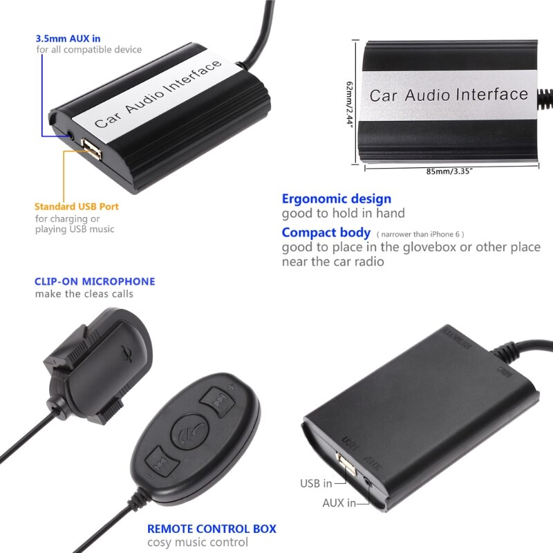 OOTDTY Handsfree Car Bluetooth Kits MP3 AUX Adapter Interface For Volvo HU-series C70 S40/60/80 V40 V70 XC70 Feb20