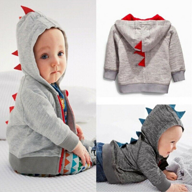 Bebê infantil kidss meninos casaco bonito dos desenhos animados dinossauro zíper hoodie topos jaqueta crianças casaco outwear 0-3y