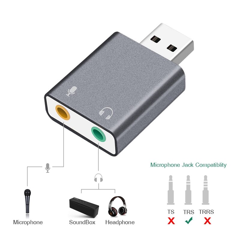 7.1 Channel USB External Stereo Sound Audio Adapter for Windows XP 7 8 10 Android Linux and Mac Plug and Play