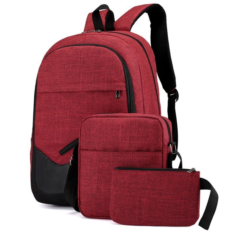 3Pcs/Set Unisex Backpack School Shoulder Bag Oxford Cloth Travel Bookbags Kit: Red