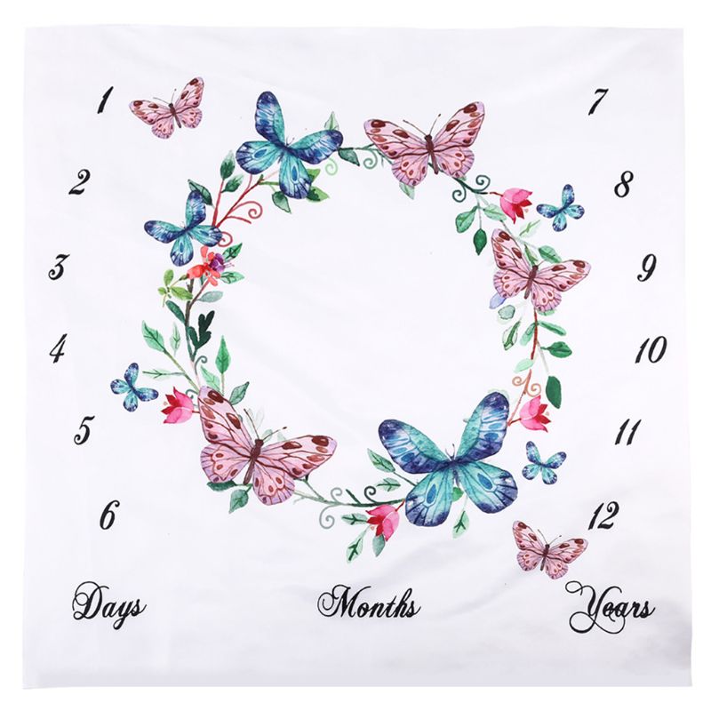 Newborn Baby Milestone Number Butterfly Pattern Mat Blanket Photography Background Backdrop Cloth