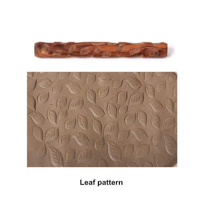1PCS Pottery Tools Wooden Hand Pressure Roller Sculpture Wood Grain Pattern Relief Stick Mud Roller Clay Polymer Mold: Leaf pattern