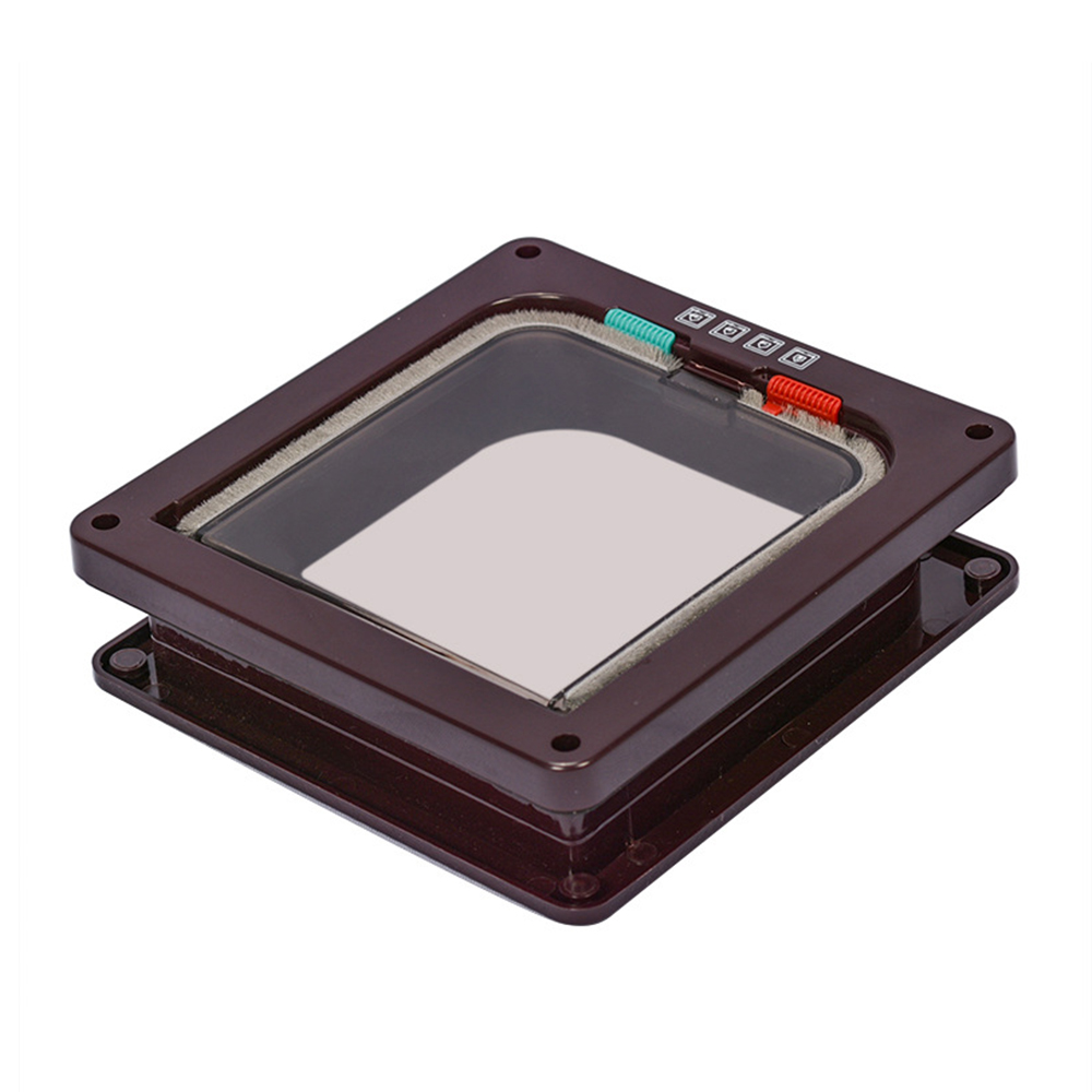 Pet Door Opening Cat Dog Two Way Free Access Kitten ABS Plastic Lock Flap Gate Door Installation Of Glass Doors Pet Supplies: Brown / M